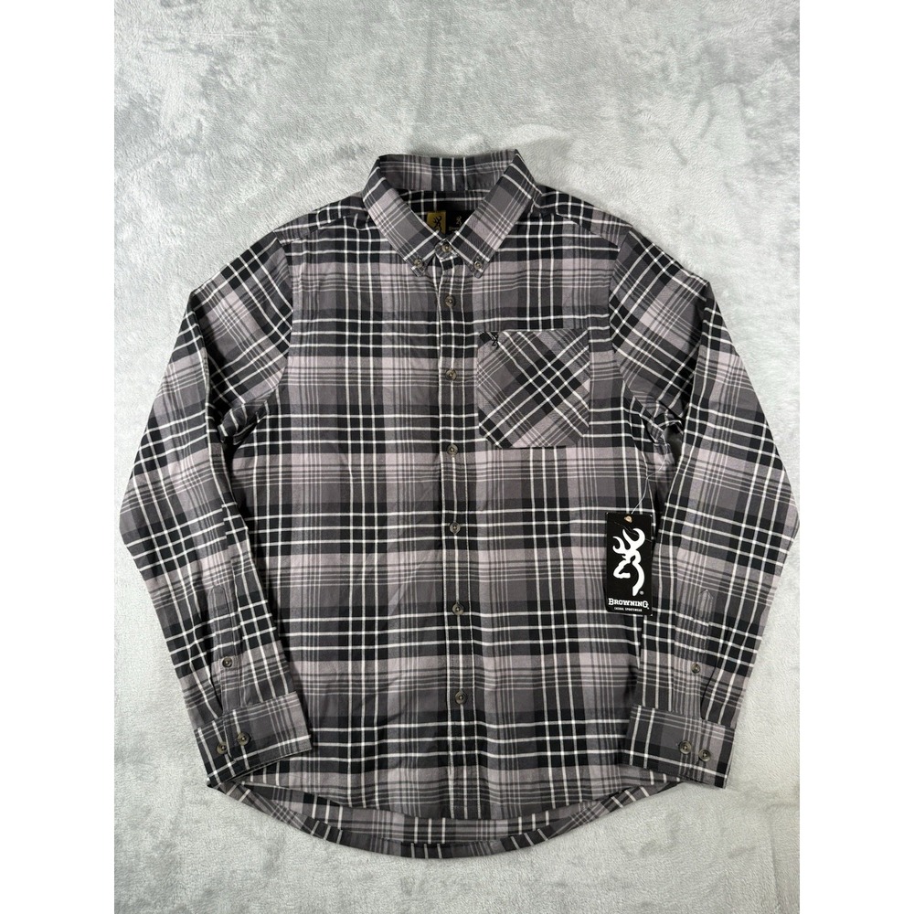 Browning Shirt Mens Medium Black Grey‎ Plaid Long Sleeve Button Up NWT